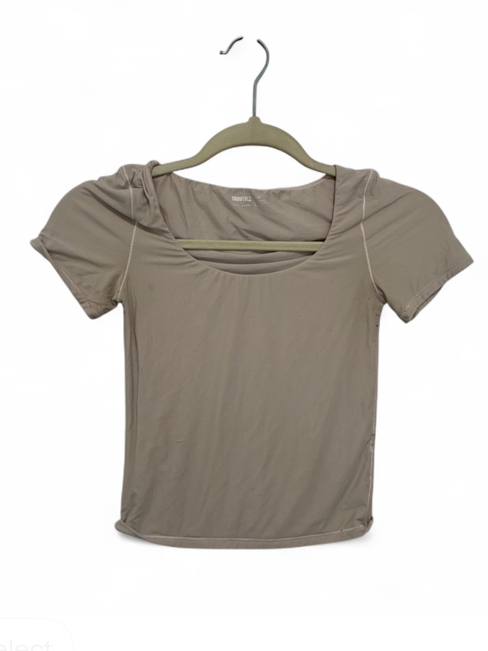 Aerie Smoothez Scoop Neck Short Sleeve Fitted Baby Tee in Beige